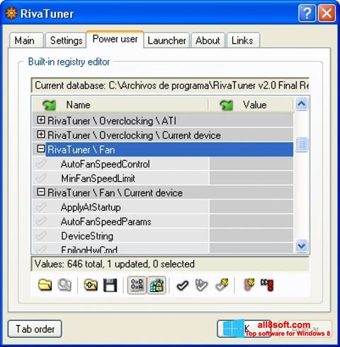 لقطة شاشة RivaTuner لنظام التشغيل Windows 8