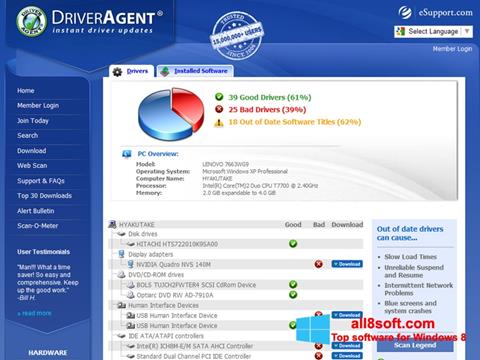 لقطة شاشة DriverAgent لنظام التشغيل Windows 8