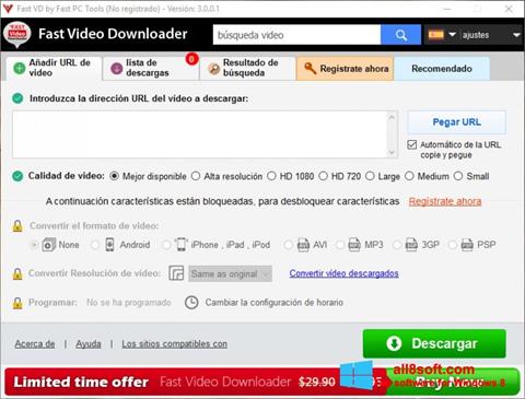 لقطة شاشة Fast Video Downloader لنظام التشغيل Windows 8
