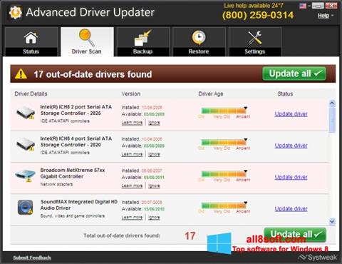 لقطة شاشة Advanced Driver Updater لنظام التشغيل Windows 8