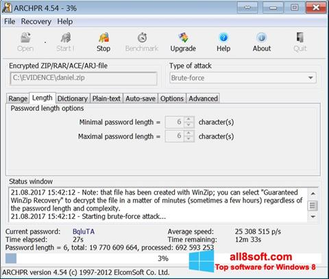 لقطة شاشة Advanced Archive Password Recovery لنظام التشغيل Windows 8