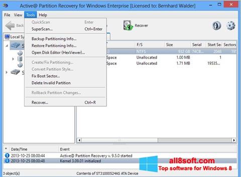 لقطة شاشة Active Partition Recovery لنظام التشغيل Windows 8