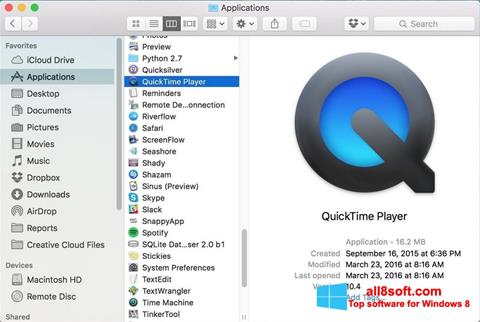 لقطة شاشة QuickTime Pro لنظام التشغيل Windows 8