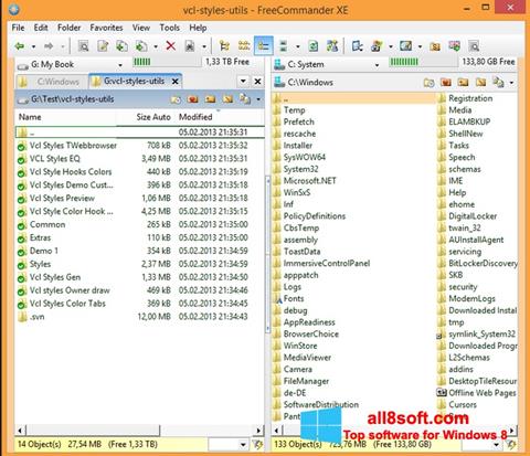لقطة شاشة FreeCommander لنظام التشغيل Windows 8