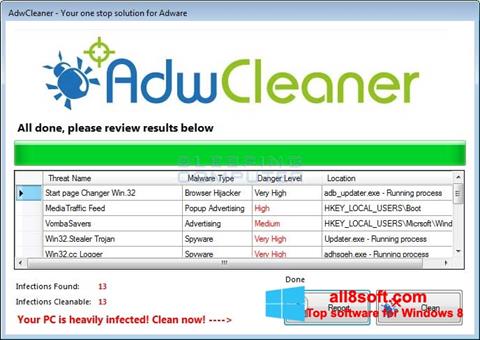 لقطة شاشة AdwCleaner لنظام التشغيل Windows 8