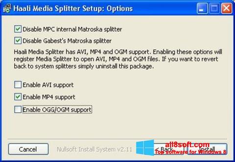 لقطة شاشة Haali Media Splitter لنظام التشغيل Windows 8