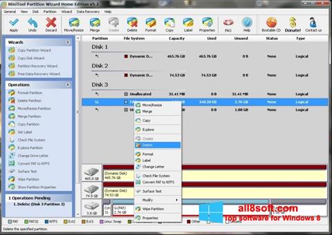 لقطة شاشة MiniTool Partition Wizard لنظام التشغيل Windows 8