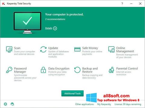 لقطة شاشة Kaspersky Total Security لنظام التشغيل Windows 8