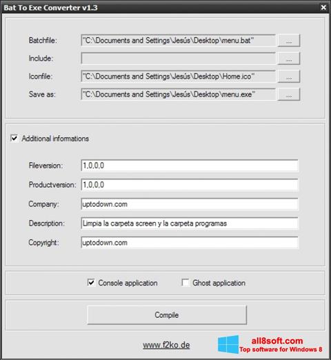 لقطة شاشة Bat To Exe Converter لنظام التشغيل Windows 8