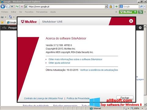لقطة شاشة McAfee SiteAdvisor لنظام التشغيل Windows 8