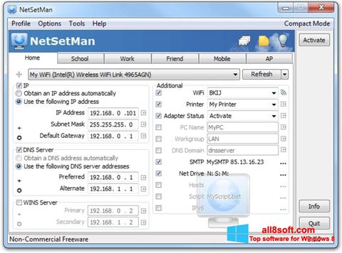لقطة شاشة NetSetMan لنظام التشغيل Windows 8