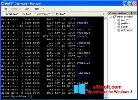 لقطة شاشة PuTTY Connection Manager لنظام التشغيل Windows 8