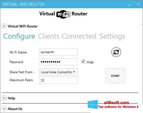 لقطة شاشة Virtual WiFi Router لنظام التشغيل Windows 8