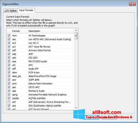 لقطة شاشة Combined Community Codec Pack لنظام التشغيل Windows 8