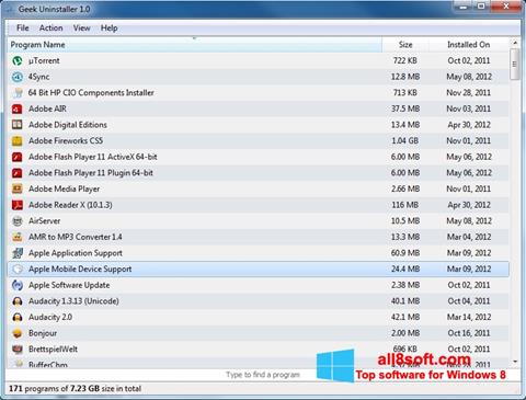 لقطة شاشة Geek Uninstaller لنظام التشغيل Windows 8