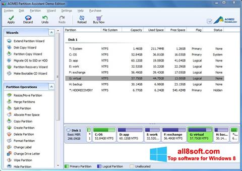 لقطة شاشة AOMEI Partition Assistant لنظام التشغيل Windows 8