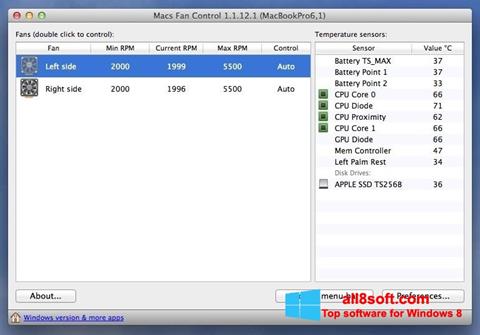لقطة شاشة Macs Fan Control لنظام التشغيل Windows 8