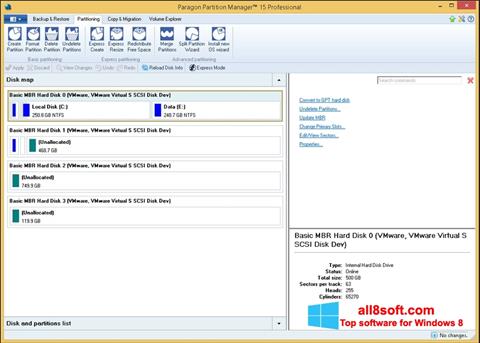 لقطة شاشة Paragon Partition Manager لنظام التشغيل Windows 8
