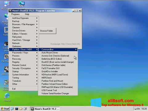 لقطة شاشة Hirens Boot CD لنظام التشغيل Windows 8