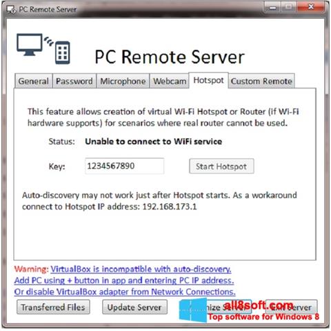 لقطة شاشة PC Remote Server لنظام التشغيل Windows 8