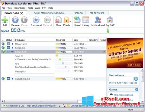 لقطة شاشة Download Accelerator Plus لنظام التشغيل Windows 8
