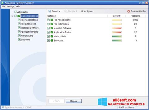 لقطة شاشة Auslogics Registry Cleaner لنظام التشغيل Windows 8