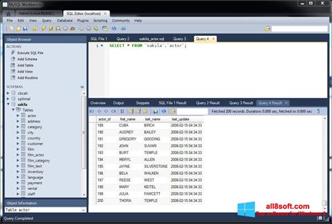 لقطة شاشة MySQL Workbench لنظام التشغيل Windows 8
