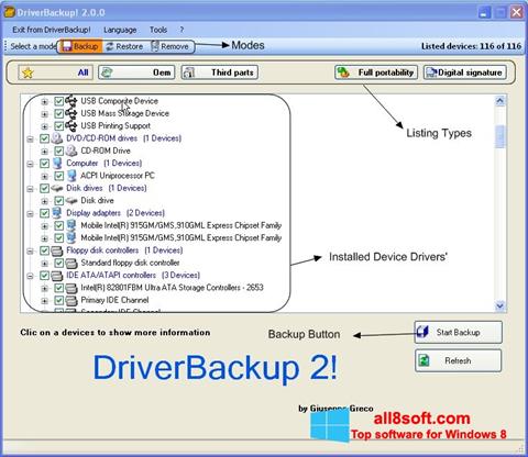 لقطة شاشة Driver Backup لنظام التشغيل Windows 8