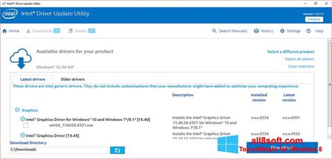 لقطة شاشة Intel Driver Update Utility لنظام التشغيل Windows 8